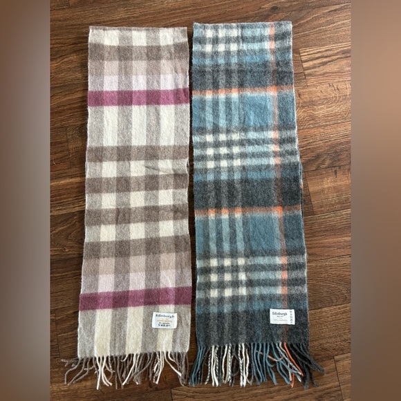 EDINBURGH CASHMERE Scarf 100% Pure wool Scottish Lambswool Tartan Set of Two - Picture 1 of 10